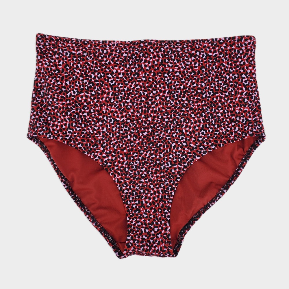 Amazon Essentials High Waisted Bikini Bottom Brick Red Leopard Womens Medium New